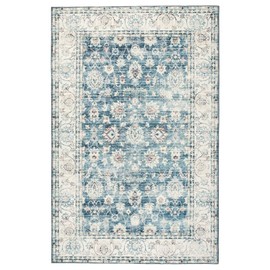 nusoarug Machine Washable Runner Rug, 2x8 FT Non Slip Runners for Hallways with TPR Rubber Backing, Boho Area Rug Carpet Runner for Indoor Entryway Kitchen Laundry Bedroom - Faux Wool, Floral Azure