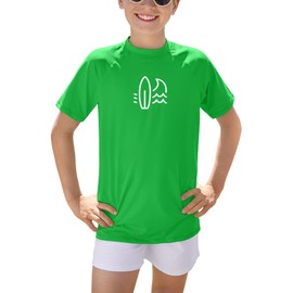 BesserBay Boys' Short-Sleeved Crew Neck UV Shirt Rash Guard UPF 50+ Swimming Shirt Children's Swimming Shirt 110-160, Green