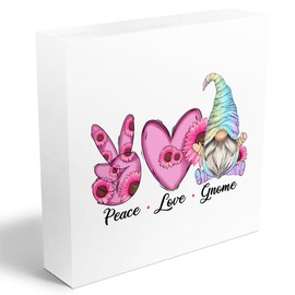 Gnomes Decorations for Home, Farmhouse White Wooden Box Sign, Pink Sunflower Rustic Country Wooden Sign, Bedroom Office Desk Table Shelf Valentine's Day Decor