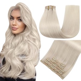 Easyouth Hair Extensions Clip in Human Hair White Blonde Clip in Real Hair Extensions 16 Inch 70g 5Pcs Blonde Clip in Extensions Remy Real Hair Clip ins Invisible