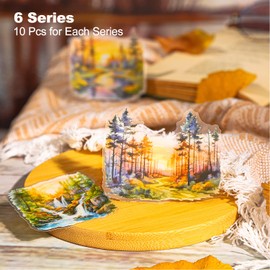 AuriicLeaf Large Scenery PET Sticker Set, 60Pcs Nature and Countryside Stickers for Scrapbooking, Journaling, DIY Crafts, and Art Supplies