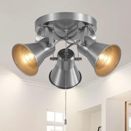 SEEBLEN 3-Light Ceiling Lights with Pull Chain, Adjustable Round Kitchen Ceiling Light, Morden Nickel Flush Mount Directional Track Light for Kitchen, Hallway, Dining Room, Bathroom, Coffee Bar