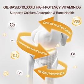 QVQ 300 Pcs 2 in 1 Vitamin D3 10000 iu Plus K2 (MK-7) 200 mcg Virgin Coconut Oil Softgels with Vitamins D & K Supports Calcium Absorption, Bone, Immune, & Heart Health – Easy to Swallow