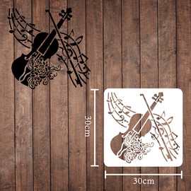 FINGERINSPIRE Music Stencils Template 11.8x11.8 inch Plastic Musical Note Drawing Painting Stencils Square Reusable Violin Stencils for Painting on Wood, Floor, Wall and Fabric
