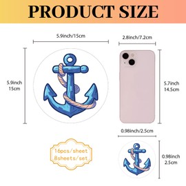CREATCABIN 8Pcs Ship's Anchor Circle Decals Bulk Round Dot Stickers Self Adhesive Cartoon Labels Waterproof Plastic Dot Tags Removable Pattern Marking for Home Office Plan Remind Supplies 0.98In