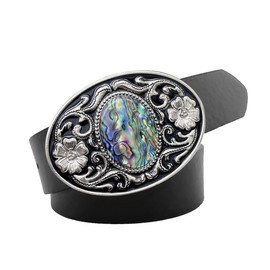 YOQUCOL American Western Cowboy Abalone Shell Pattern Stone Belt Buckle for Men