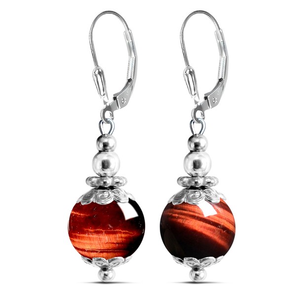 HQFJW Retro 10mm Natural Red Tiger-Eye Quartz Stone Bead Drop