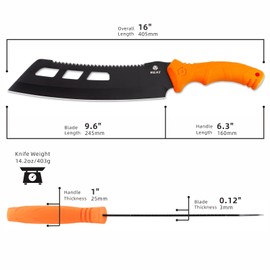 REAT 16" Heavy Duty Machete with Saw & Sheath - Dual-Purpose Gardening Knife for Chopping & Sawing, Ergonomic No-Slip Handle
