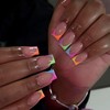 MERVF Square Press on Nails Medium Fake Nails Ombre French
