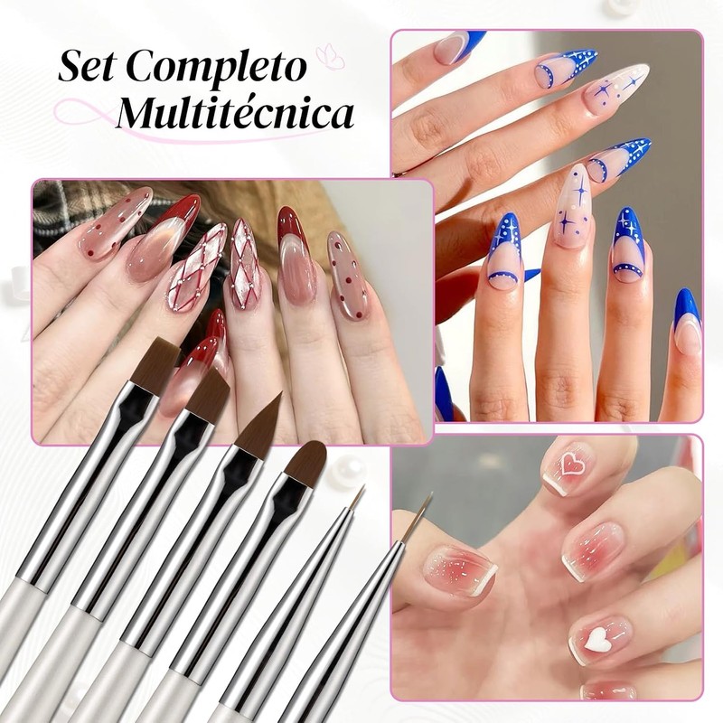 CHERIMOYA Kit 6 Pinceles Nail Art Perla Blanca
