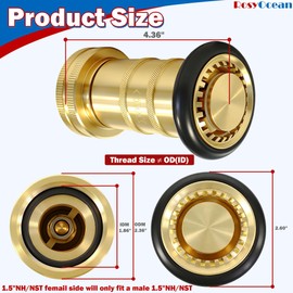 1-1/2" NST/NH Brass Fire Hose Spray Nozzle 85 gpm Fire Equipment Heavy Duty Industrial Jet Fog Nozzle
