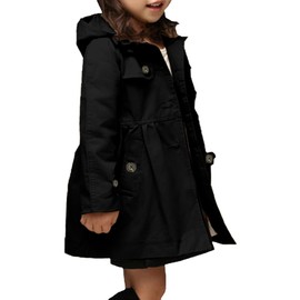 Betusline Girl's Hoodie Trench Coat, Single Breasted Windbreaker Hoodie Jacket Dress Outerwear for Girl, Black, 3-4T = Tag 110