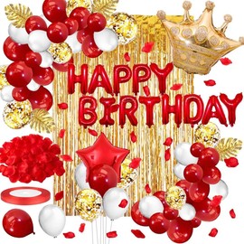 Yamibobo Red Gold Birthday Party Decorations, Red Gold Confetti Balloons, Gold Curtain