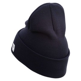 US Marine Corps Veteran Logo Embroidered 12 Inch Solid Knit Cuff Long Beanie Made in USA - Navy OSFM