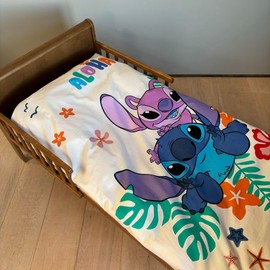 Stitch & Angel Cot Bedlinen Set 100x140 cm with Pillowcase 40x45 cm, 100% Cotton | Glow-In-The-Dark Style Baby Bedding Set Perfect for Kids | Stitch & Angel Reversible Cot Bedding for Boys & Girls