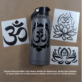 Om (Aum) Lotus Decal 4 Pack: Lotus Om, Om Symbol, OM Lotus Decals for Car, Tumbler, Laptop (Black, Large ~5")