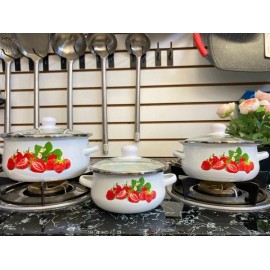 MEGA COOK 6 PC Strawberries Stock Pot Enamel