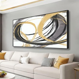 Wall Art Decor Painting Pictures For Bedroom Gold And Black Double Line Graffiti In Modern Art Canvas Wall Decorations Artwork For Living Room Dinning Room Home Office Decoration 24 X 48 Inch