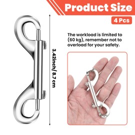 4 PCS Double Ended Snaps, 3.5 Inch Zinc Alloy Trigger Metal Clips Double Clip Dog Leash Heavy Duty Snap Hooks for Key Chain, Pet Sling, Feed Buckets, Home, Outdoor Use, Silver