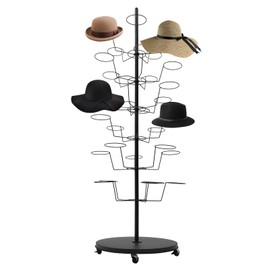 Gdrasuya10 6-Tier Hat Racks Rotating Metal Hat Display Stand 30 Hats Caps Holders Hat Hanger Organizer Free Standing Headwear Wig Rack Metal Floor Rack with 4 Wheels for Caps Wigs Hats