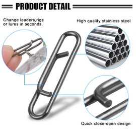 Fishing Power Clips Fishing Snaps, 100pcs Stainless Steel Fishing Speed Clips Fishing Lure Quick Clips Fast Snaps Connector Fishing Tackle Clips for Freshwater Saltwater
