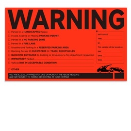 CDXHOME 100Pcs Parking Violation Stickers -Notice Parking Violation Stickers Tow Stickers for Car Vehicle Trucks Private Parking Warning Stickers Adhesive Car Window Labels- 8x5 inch,Red
