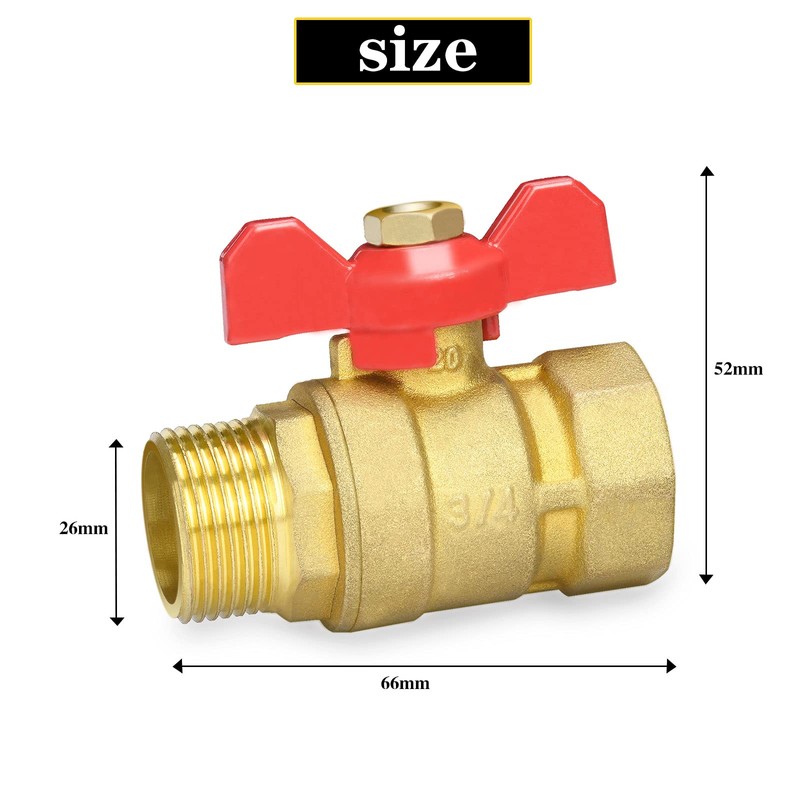 Oumuik Brass 3/4 Inch Ball Valve with Red Wing Handle