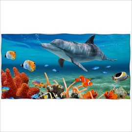 Zomer Beach Towel 70 x 140 cm, Printed Microfibre Bath Towel Sea Floor Coral Dolphin