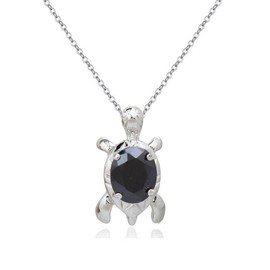 Crystalline Azuria Turtle Pendant Necklace with Black Zirconia Crystals 18K White Gold Plated for Women 18 inches