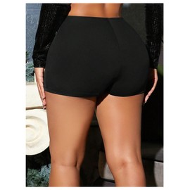 GORGLITTER Women's Wrap Bodycon Mini Skorts High Waisted Sexy Skinny Shorts Skirts Black Small