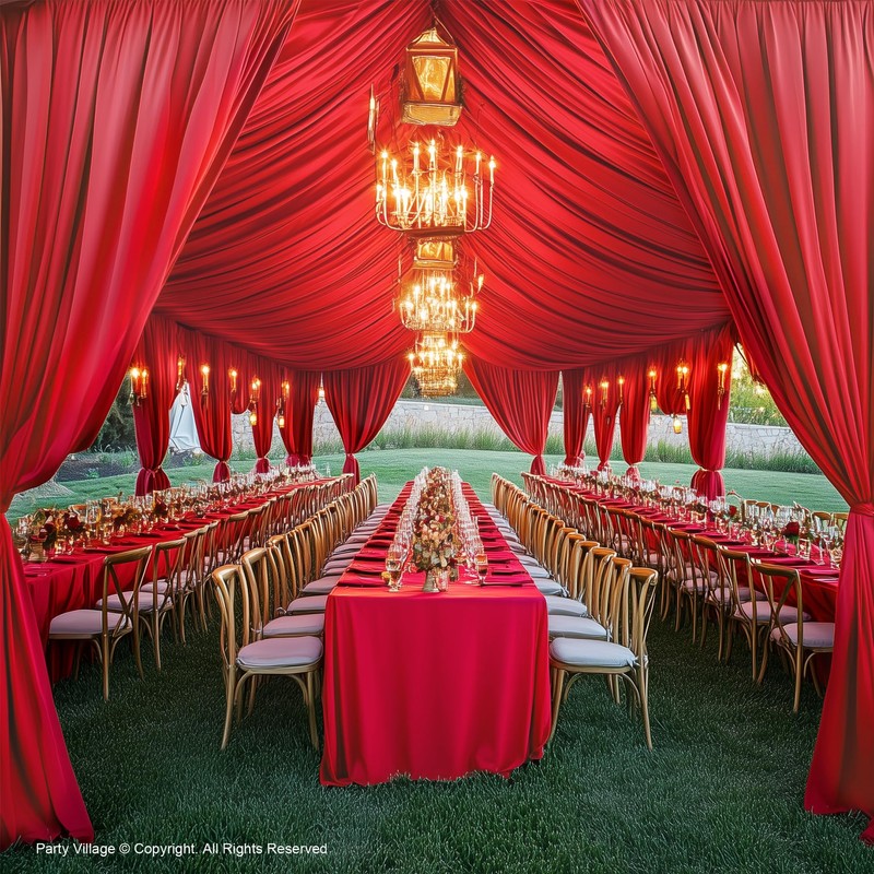 10ftx40ft Red Ceiling Curtain for Wedding Parties – 2 Panels