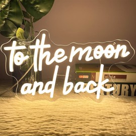 To The Moon & Back Neon Sign for Wedding Room Wall Decor LED Light Signs Aesthetic LED Sign for Bedroom Home Decor Wall Art Anniversary Valentines Day Gift for Women 5V USB Powered Warm White 40×23CM