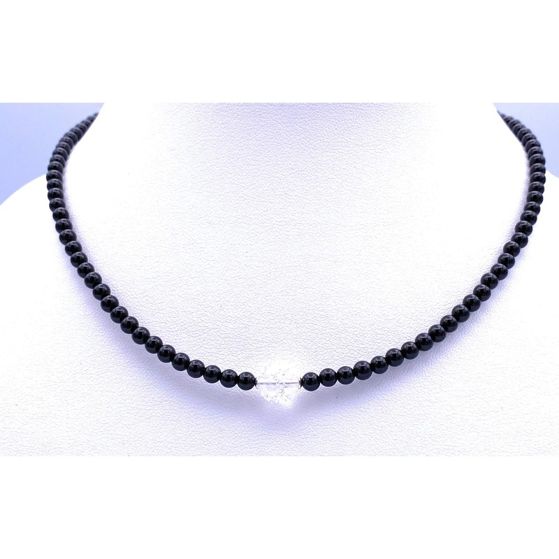 Onyx Jewellery Necklace with Quartz Crystal Ball Clasp 925 Sterling