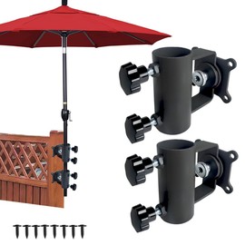 Pair of Patio Umbrella Clamp Holder - Heavy Duty Steel Parasol Holder Offset Umbrella Stand, Deck Umbrella Mount Bracket for Outdoor Railing Post,Fences,Balcony - Flat Mount