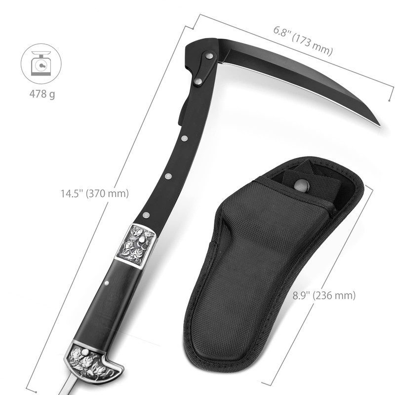 VALHALLA Folding Sickle, Black Sharp Folding Scythe with 2 Sections,