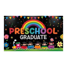 BlissYard Preschool Graduation Banner Congrats Grad Sign Graduation Backdrop 71x43 Inches Colorful Preschool Graduate Decoration Rainbow Theme Class of 2025 Fun and Playful Design