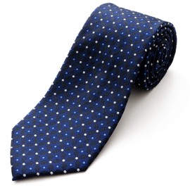 Michi Kolondon Brand Necktie, 100% Silk, Jacquard Weave, Dots, Small Flowers, C Pattern: Navy, Free size