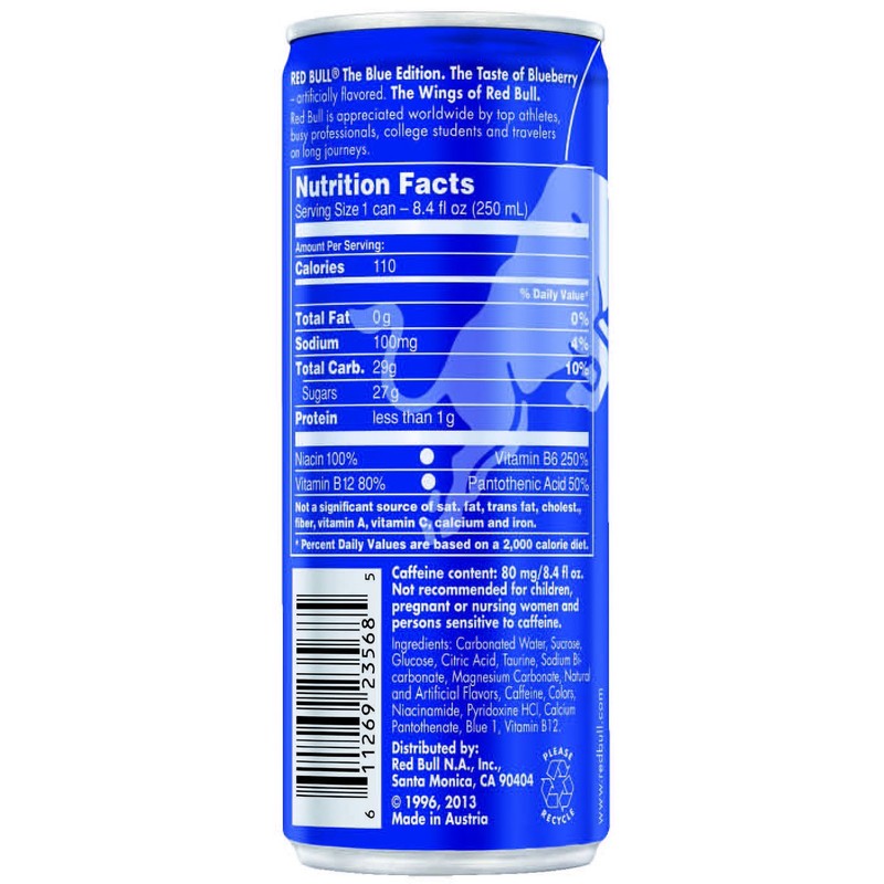 Red Bull Blue Edition Energy Drink, Blueberry, 8.4 Fluid Ounce