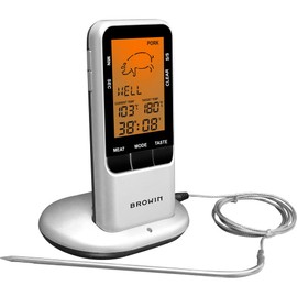 Browin 186009 Kabelloses Lebensmittelthermometer von -50°C bis 300°, Sonde - 16,5 cm, LCD Bildschirm, Thermometer zum Kochen, Grillen, Backen, Braten und Räuchern