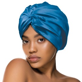 Donna Reversible Silky Satin Sleep Turban Day & Night Turban 1PC for Curly Hair Straight Hair All Hair Textures Fashion Headwrap (Cobalt)