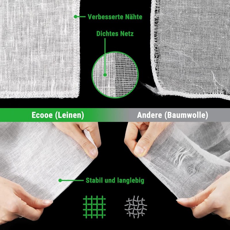 ecooe Straining Cloth 100% Linen 50 x 50 cm Tear-Resistant