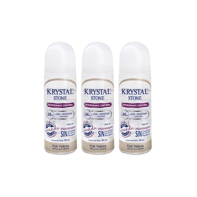 Krystal Stone Desodorante Lavanda Roll on 90ml 3 Pack