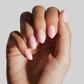 Celebritips Uñas postizas | Lunares rosa bebé, uñas almendradas extracortas, reutilizables, uñas de otoño con calidad de salón | 16 tamaños - Kit de 3