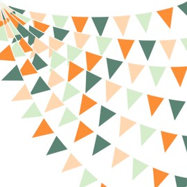 32Ft Orange Sage Green Bunting Banner Little Cutie Party Decorations Fabric Triangle Flag Pennant Garland Streamer for A Little Cutie is On The Way Birthday Orange Gender Reveal Baby Shower Decor