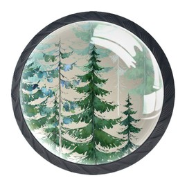 Woodland Forest Green Earth Tones Rustic Print Cabinet Dresser Knobs 4 Pcs Drawer Door Pull Handles for Kitchen Bathroom Unique Drawer Knobs