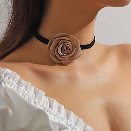 Inateannal Vintage Black Velvet Necklace Velvet Flower Choker Necklace Large Camellia Flower Necklace Lace Short Rose Collar Necklace Lolita Cosplay Jewellery for Women and Girls, Zinc