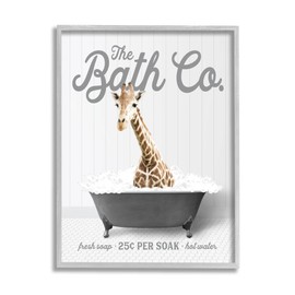 Stupell Industries Giraffe in Bubble Bath Framed Giclee Art by Lettered and Lined