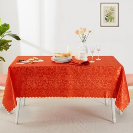 HommxJF - Mantel rectangular de damasco con diseño de onda, color naranja, 52 x 70 pulgadas, mantel lavable para mesa de comedor, fiestas de buffet y camping