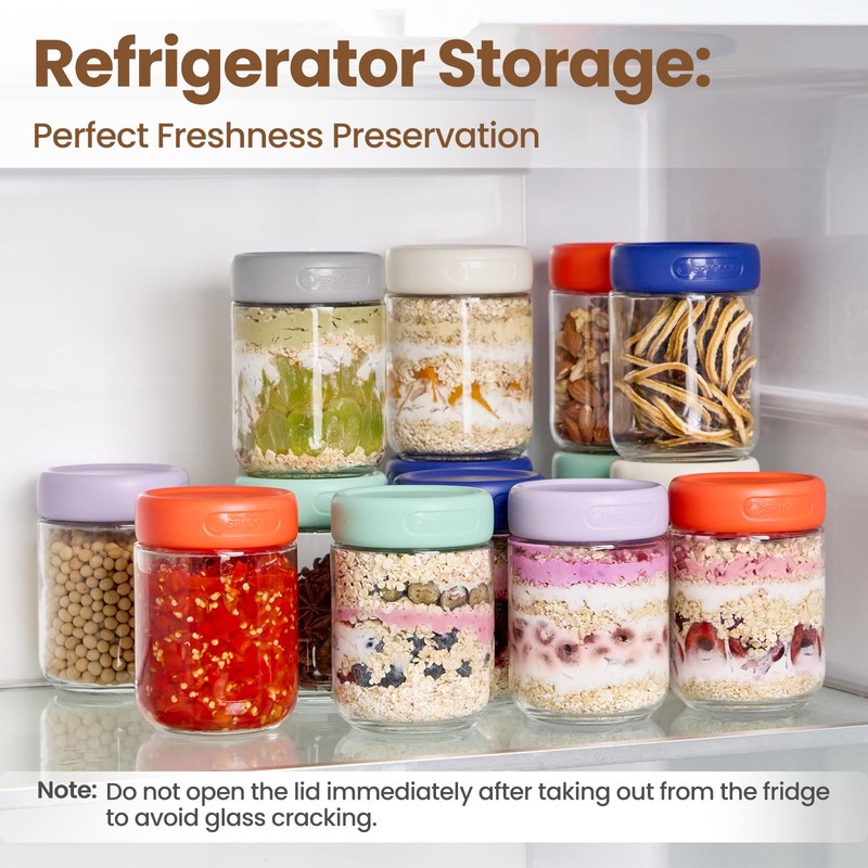 Spreccio 6-Pack 16oz Glass Jars with Airtight Lids,Overnight Oats Containers