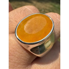 HarlemBling Large 18ct Natural Yellow Sapphire Gemstone Mens Real Solid 925 Silver Oval Ring - 13